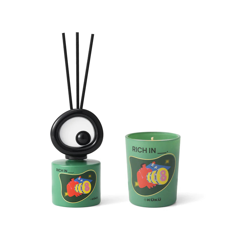 BIG EYE “RICH IN __” Woody Candle & Reed Diffuser Set