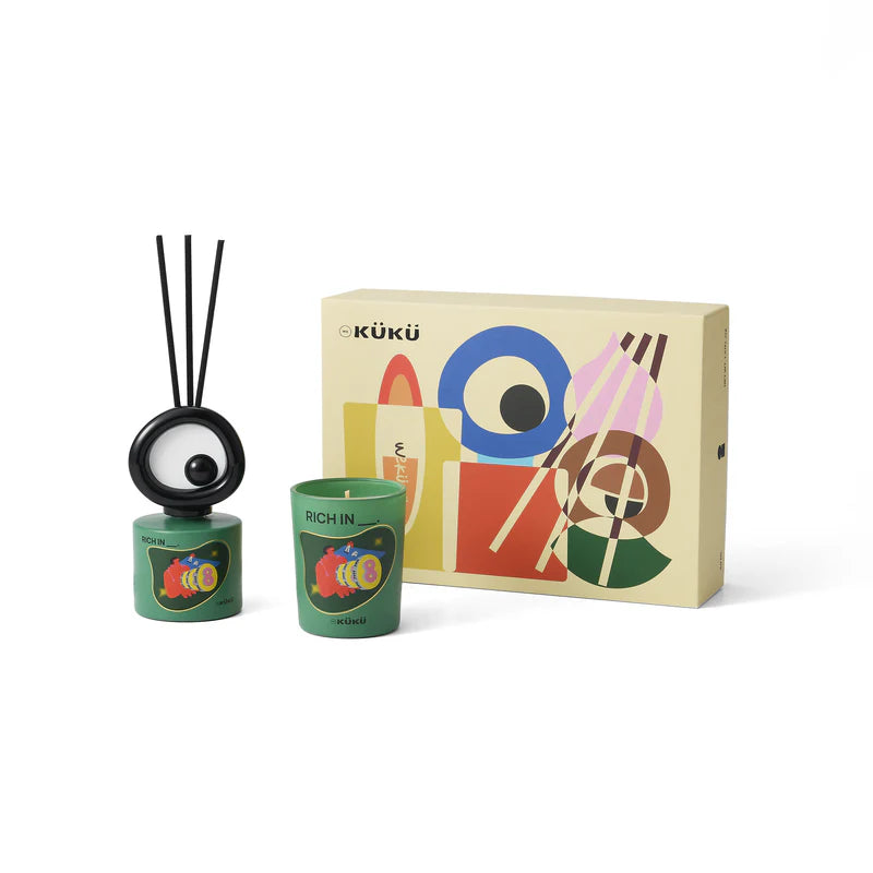 BIG EYE “RICH IN __” Woody Candle & Reed Diffuser Set